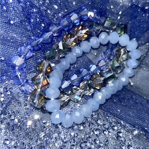 Elegant Blue and Silver Beaded Bracelet Set